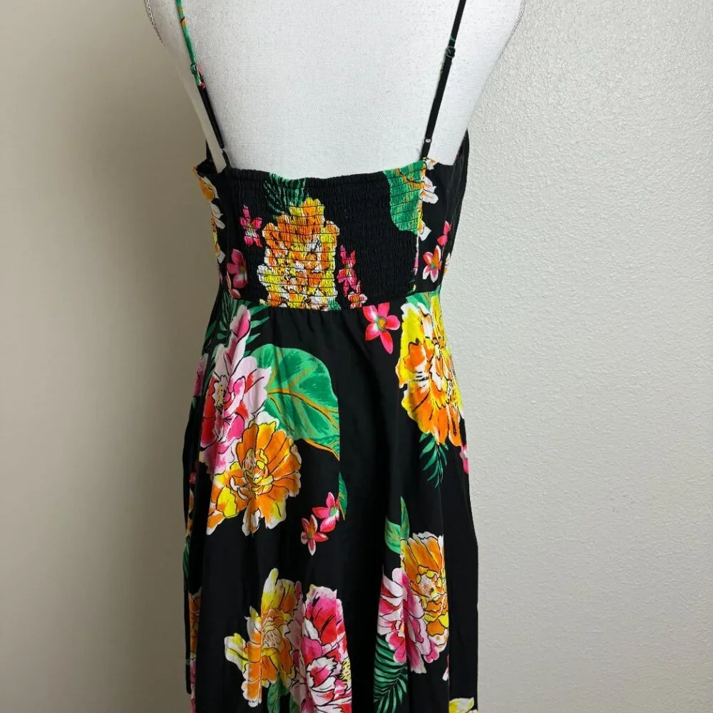 Fit & Flare Cami Mini Sun Dress  Sleeveless  Black Floral Size L - Picture 6 of 11
